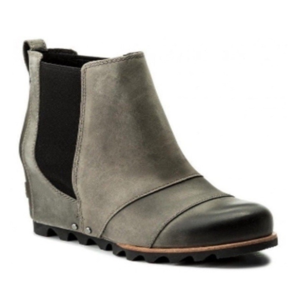 Sorel Boots Women's 6.5 Lea Wedge‎ Waterproof Leather Gray Chelsea Ankle Booties